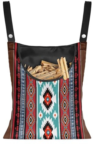 Psesaysky Aztec Print Clothespin Bag Large Capacity Hanging Storage Reusable Dust-Proof Clothes Pin Holder with Hanging Rope, Clip Storage Bag for Summer Clothesline Outdoor