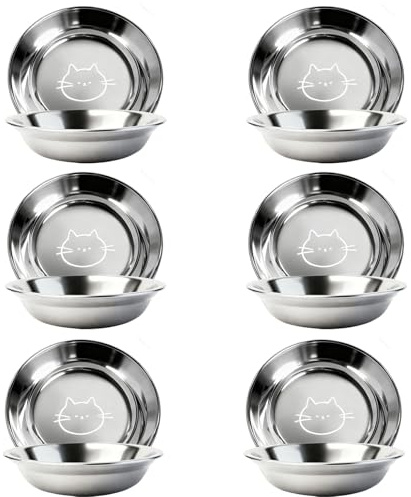 6Pcs Cat Bowls, Stainless Steel Cat Food Bowl, Dog Bowls, 5.5inch Food Plate for Small Cats Dogs Hamster Rabbit Guinea Pig Kitten