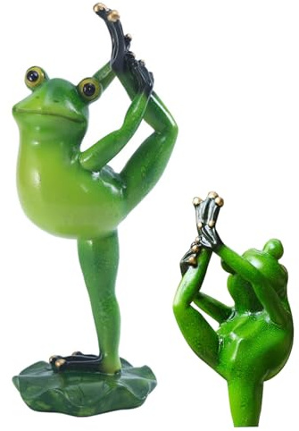 Hperu Statues de Jardin de Grenouille, Figurine d'animal méditant Grenouille Yoga 18, 3x8 cm, Statue décoration Jardin extérieur pour la décoration pelouse, clôture et Tabouret la
