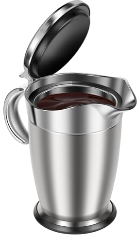 Thermo Sauciere,750 ml Edelstahl Doppelwandig Soßenkännchen mit Klappdeckel,Doppelt isolierte Saucenkanne,Saucenwärmer mit breitem Ausguss für Familienessen,Thanksgiving, Halloween,Weihnachten