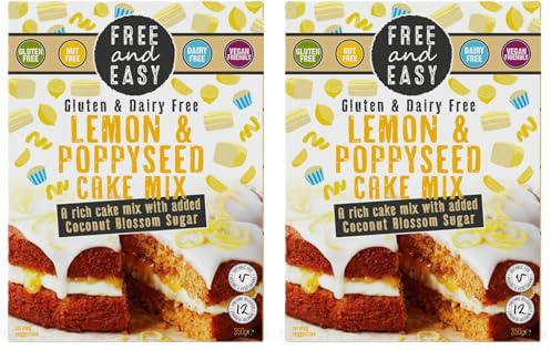 Free and Easy Lemon & Poppyseed Cake Mix, 350g - Zesty Citrus Flavour, Organic, Vegan & Gluten-Free (Pack of 2)