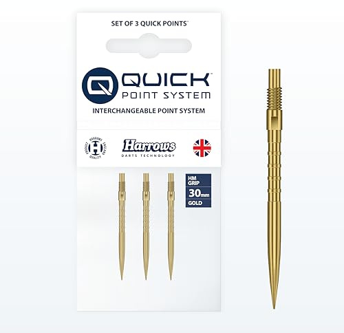 Harrows HM Grip Heavy Metal Quick Points – Pointes de fléchettes inspirées de Ryan Searle avec anneaux de préhension carrés – Système de pointe rapide anti-rupture pour échanges rapides de points – 30