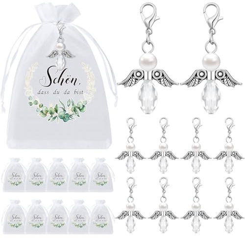 Otuuz 30 Gastgeschenke Schutzengel Anhänger mit Organzabeutel | Hochzeit Taufe Gastgeschenke, Schön Dass Du Da Bist Säckchen, Schlüsselanhänger Glücksbringer, Mitgebsel Geburtstag
