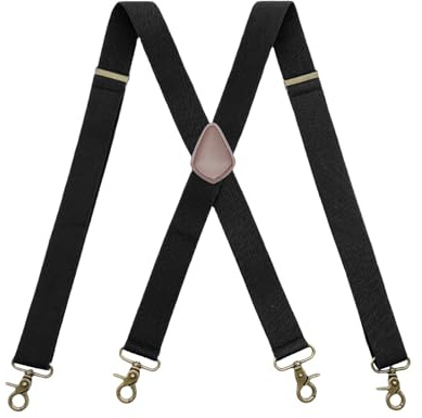 GlauStalos Bretelle Uomo Elastiche Larghe 3,8 cm con Moschettoni, Regolabili 76-125 cm, Bretelle Pantaloni Uomo Lavoro e Sci, Design a X Vintage per Camicie, Abiti, Feste, Affari, Nero
