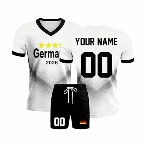 YueYue WM Trikot 2026 Deutschland für Herren Damen Kinder Fußball Trikot mit Eigenem Namen & Nummer Atmungsaktiv DeutschlandTrikot Trainingsanzug Set Fan Fanartikel Personalisierte Geschenke