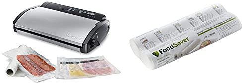 FoodSaver V2860-I Machine Sous Vide avec Compartiment de Rangement pour Rouleau et Cutter et 3 Vitesses d'Aspiration & Rouleaux de mise sous vide, pour machine sous vide Foodsaver, Pack de 2