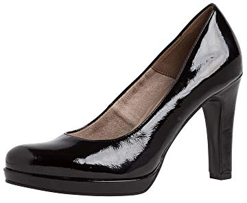 Tamaris Damen Klassische Pumps, Frauen Absatzschuhe,TOUCHit-Fußbett,Ausgehschuhe,Abendschuhe,Court Shoes,stöckelschuhe,Black PATENT,40 EU