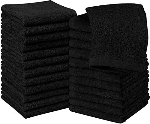 Utopia Towels - Flannel Face Cloths Set - 30 x 30 cm - 100% Ring Spun Cotton, Premium Quality Washcloths, Highly Absorbent and Soft Feel Face Towels, Perfect for Cleaning Dishes (24-Pack, Black)