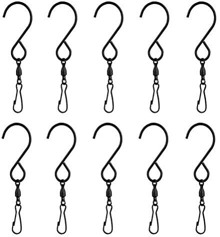 Gancio Girevole,10 Pezzi Ganci a S in Acciaio Inossidabile per Appendere Campanelli Eolici o Filatore a Vento Cestini Birdcage Windsock Bandiera Ornamenti per Accessori da Giardino Nero