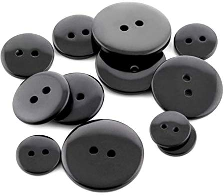 kissral 300 Stück Knöpfe Schwarz 10mm, 15mm, 20mm Harz Hemdknöpfe mit 2 Löchern für Nähen, Kunsthandwerk, Taschendekoration