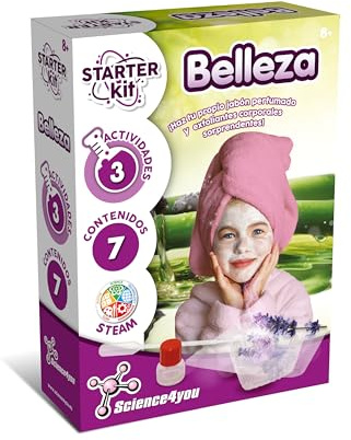 Science4you Starter Kit Belleza para Niños de 8+ años - 3 Experimentos de Manualidades, Mini Laboratorio de Belleza, Kit de Experimentos, Regalos de Cosmética Educativos para Niñas y Niños 7 8 9+ Años