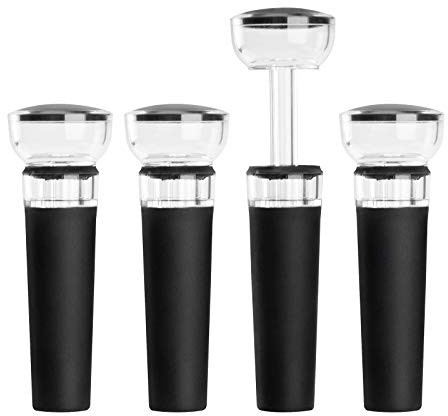 Wein Flaschenstopper Weinstoppern, Wein Stopper Weinflaschen-Stopper mit eingebauter Vakuum-Weinsparpumpe Lebensmittelsichere Silikonkappen, Wein Saver Vakuumpumpe für halten Wein frisch (4 Pcs)