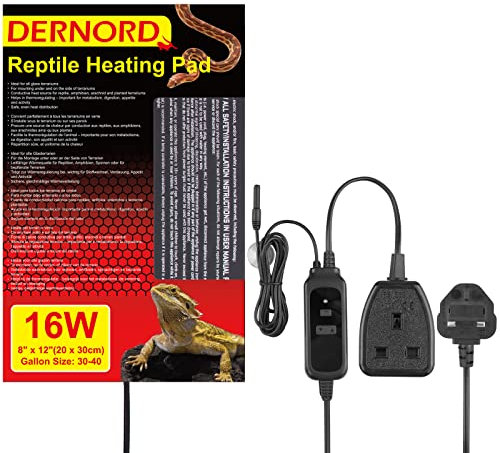 DERNORD Heat Mat with Thermostat - 16W Reptile Heat Pad with Thermostat Control Combo Set for Snake Bearded Dragon Lizard Crested Gecko Vivarium Heater