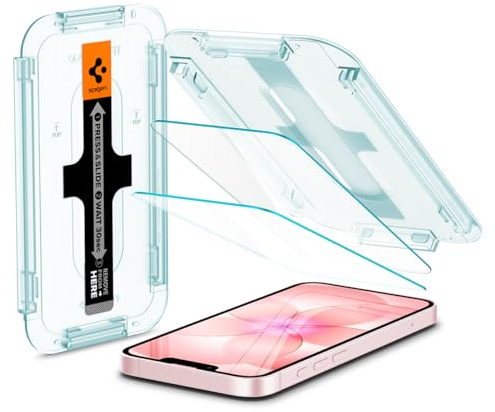 Spigen EZ Fit Schutzfolie [2P] für iPhone 17e, iPhone 16e, iPhone 14 | iPhone 13, iPhone 13 Pro, Sensor Schutz, Gehärtetes Glas, inkl. Installationskit, Hüllenfreundlich, 9H