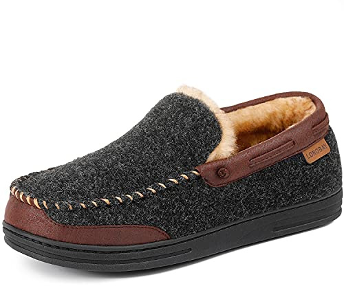 LongBay Men's Moccasin Slippers Warm Memoy Foam Non Slip Indoor Outdoor | Cosy House Shoes, Felt upper, Plush Lining, Versatility, Ideal Gift, Ease Care, Leisure Time at Home, Patio, Yard, Winter