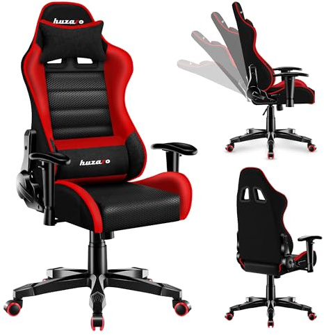 huzaro Ranger 6.0 Gaming Stuhl für Kinder Bürostuhl Schreibtischstuhl Armlehnen ergonomisches modernes Design Nacken- und Lendenkissen Kunstleder Wippfunktion Rot