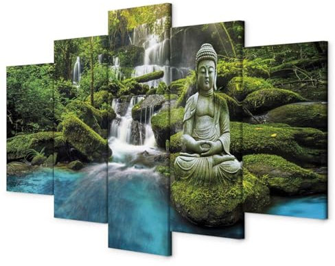 B&D XXL - Tableau Acoustique Paysage 200x100 cm 5 Parties - Décoration Murale Anti-Bruit Isolation Phonique Bureau Chambre Panneau Insonorisant Impression sur Toile - Nature Artistique c-C-0019-b-n