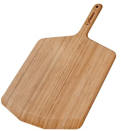 Chef Pomodoro Pala Pizza 35,5 cm, Tabla Pizza Horno de Madera de Bambú para Hornear Pizza Casera y Pan, Bandeja Madera Aperitivos, Embutidos y Quesos, Utensilios de Cocina para Pizzeros
