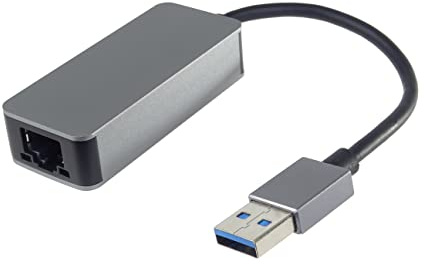 PremiumCord Adaptador USB 3.0 a Gigabit RJ45 Ethernet 10/100/1000/2500 Mbit, Adaptador LAN, USB 3.0 Tipo A Macho a RJ45, Cat5/6/7, diseño metálico, Color Gris Espacial 20 cm