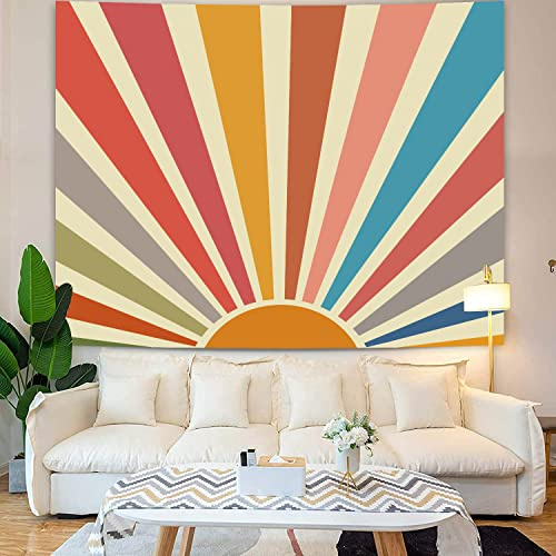 YISUMEI Tapisserie murale abstraite bohème avec feuilles de soleil, décoration d'intérieur moderne, minimaliste, tapisserie trippy pour chambre à coucher, tapis de montagne esthétique pour le salon