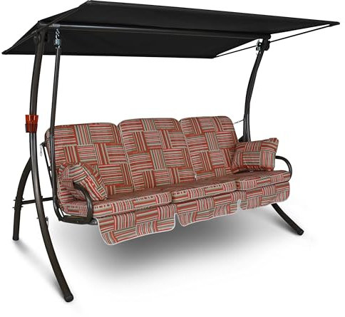 Angerer Balancelle Primero, Balancelle de Jardin 3 Places Convertible en Lit, Acier Galvanisé, Toit Primetex Réglable, Made in Germany (Motifs Rouge-Beige-Marron)