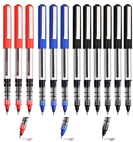 Vesaneae 12 Stück Gelstifte,Flüssigtinte Rollerball Stift,Tintenschreiber 0,5 mm,Schnelltrocknend flüssige Tinte Gelschreiber,Tintenroller Set,für Schreiben,Journaling,Notizbuch(Schwarz Blau Rot)