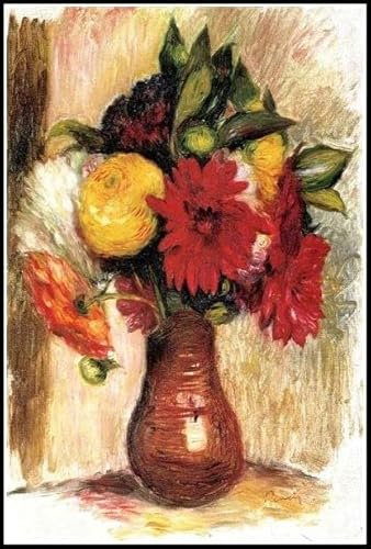 Bouquet de fleurs dans un pichet en faïence Pierre Auguste Renoir Kit de peinture diamant pour adultes, diamants en cristal 5D avec accessoires et outils, photo pour décoration d'intérieur, cadeau