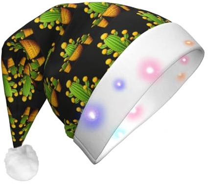 Dwrepo Chapeau de Père Noël unisexe avec imprimé cactus jaune