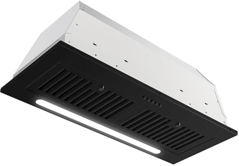 JOEAONZ Range Hood Insert 30 inch, 600 CFM Built-in Kitchen Exhaust Fan Matte Black Stainless Steel, Long Led Light Push Button Vent Hood with Baffle Filter, Kitchen Hood Ducted/Ductless Convertible