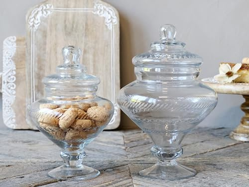 Chic Antique Plätzchendose Bonboniere auf Fuss m. Ornament Vorratsglas Glasdose Keksdose 2 Größen (Bonboniere mit Deckel auf Fuß, H27/D18 cm)