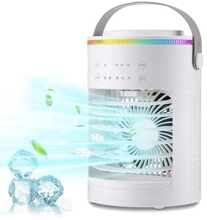 SXHEYUY Portable Air Conditioner, 3 Wind Speed, 3 Timer, Mini Air Cooler Personal Desktop Cooling Fan with Large Water Tank
