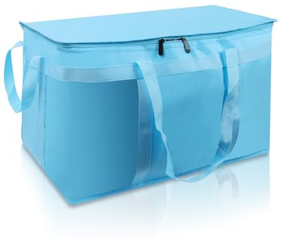 szkoo 1 Stück Isolierte Kühltasche Faltbar Lebensmittel Tasche, 58 * 38 * 35cm Blau Pizza Lieferung Taschen, Picknick Kühltasche Transport Tasche für Heiße und Kalte Speisen