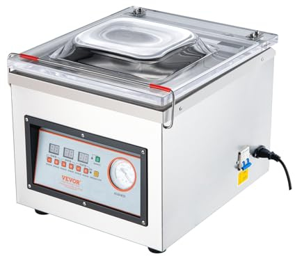 VEVOR Sellador al Vacío de Cámara 320 W Máquina de Envasado al Vacío de Acero inoxidable Tamaño Compacto de 320 mm para Cocina del Hogar Para Uso Comercial Para Alimentos Húmedos, Carnes y Adobos