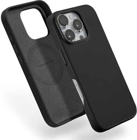 MOFT für iPhone 16 Pro Hülle, MOVAS Vegane Ledertasche Magnetische Hülle, Weicher Anschlag, Farberhaltung, Fleckenresistent, Leicht zu Reinigen, Tiefschwarz