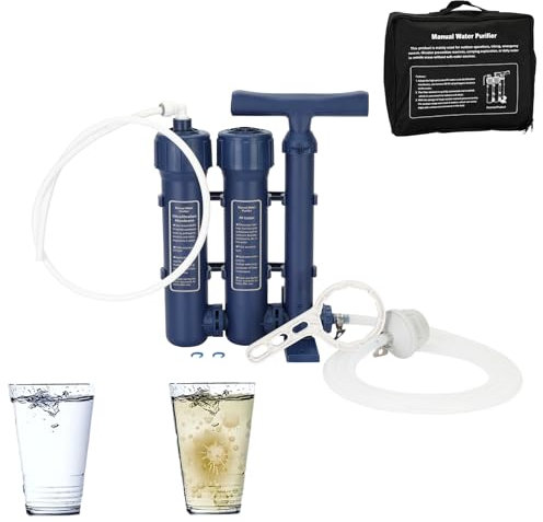 Emergency Water Filter Large Water Filtration System Survival - Hand Pump Water Filter, High Volume Water Purifier Camping, 3 Stage Water Filtration System Outdoor Portable Group Military Grade