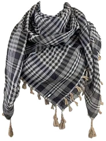 Itkcozcg Modisches Accessoire, atmungsaktiver Shemagh-Taktik-Schal, Wüstenschal, Winter-Schal, Halswärmer, Kopfwickel, winddicht, Quastenschal, khaki, 120