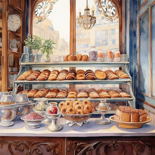 Yeecer Diamond Painting Negozio del pane,5D Fai Da Te Diamond Painting Kit Completo,Ricamo Cibo Diamond Art Punto Croce Pittura Diamant per Adulti Bambini Casa Decor Quadrato,90x90cm / 36x36 inch
