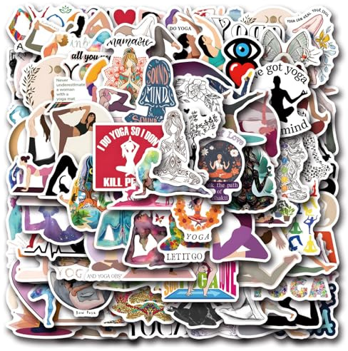 Set di 100 adesivi da yoga, per auto, laptop, skateboard, bicicletta, ciclomotori, biciclette, computer, fitness, adatti per adulti e bambini