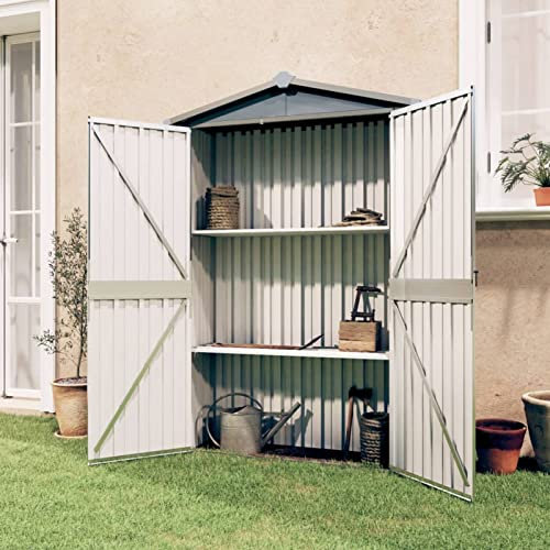 Cinyiqo Abri de Jardin Gris 107,5x46x183 cm Acier galvanisé,Portique Balancoire Exterieur,Aire De Jeux Exterieur,Kit De Balançoire
