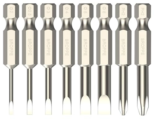 Rarapop Slotted Phillips Screwdriver Bit Set 8Pcs Flat Slotted and Phillips Cross Head 1/4 Inch Hex Shank 2 Inch/50 mm Length S2 Steel with Magnetic for Screwdriver Drill Impact Driver (8Pcs 50mm)