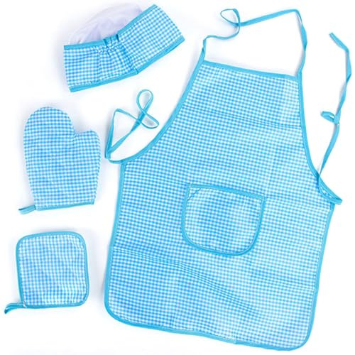 KUMSODE Kinder Koch-Kunstschürze und Mütze Set, Verstellbar, 3-12 Jahre, Blau, PP-Baumwolle, Unisex