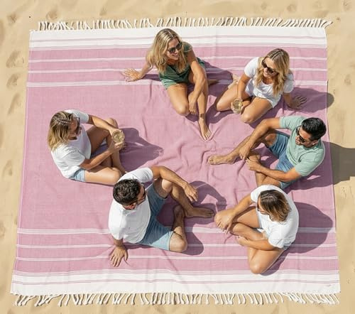 LANE LINEN Oversized Sand Free Turkish Cotton Beach Blanket – XXL Quick Dry Towel 208x208 cm – Extra Large Lightweight Beach, Camping & Picnic Blanket - Candy Pink