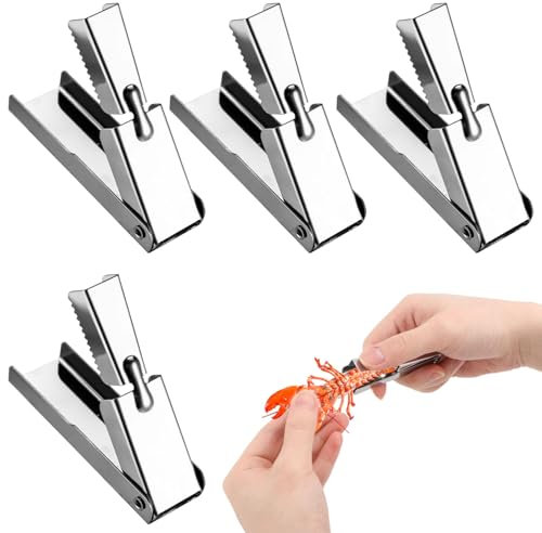 Lyreh 4uds Peladores Cangrejos, Río Acero Inoxidable Pelador Rápido Colas Camarón Práctico Accesorio para Cocina Restaurante Eventos Aire Libre (Plateado)
