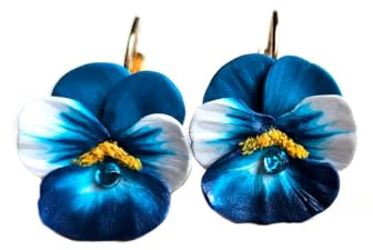 ByMomu - Flower earrings, small blue pansy earrings, handmade, exclusive piece, original gift