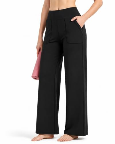 Zylioo utsvängda leggings med långa ben yogabyxor dam lång/extra långa, vida ben bootcut leggings stor/extra stor, träningsbyxor bootleg jazzbyxor, Svart-bred (steglängd 87–90 cm), XL Extra Tall