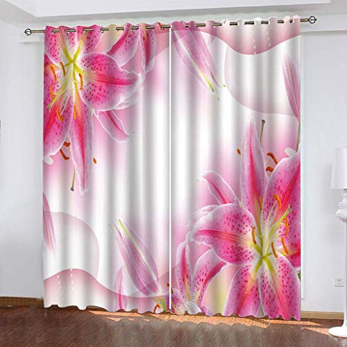 KGSK Rideaux Enfants Fleurs De Lys Rouges 3D Rideau De Fenêtre 160x200 Cm Occultants À Isolation Thermique avec 2 Panneaux pour Chambre À Coucher Et Salon, Isolant Anti Froid A Oeillets