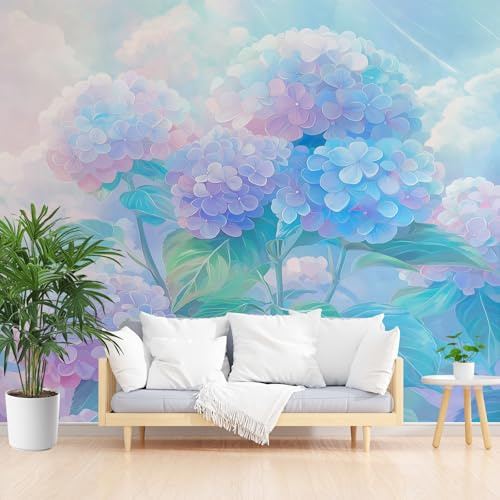 Hortensie Blumen 3D Tapete Wandpaneele 200 x 140 cm, Pflanzen Blätter Fototapete Wohnzimmer Schlafzimmer, Kinderzimmer Tapete Wandtapete Motivtapeten