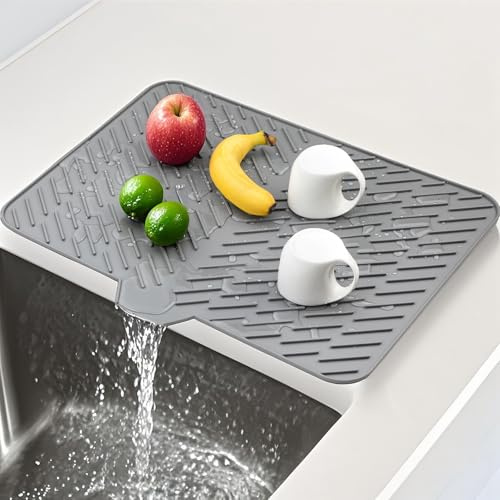 Abtropfmatte 58 x 43 cm Mehrfache Verwendung, Einfache Reinigung, Umweltfreundliche, Hitzebeständige Silikonmatte Geschirrtrocknermatten für Küchenteller oder Spülbecken, Grau 58 cm x 43 cm