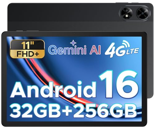 Tab G6+ Android 16 Tablet AI Android Tablets 11 inch Tablets with Sim Card Slot FHD+ 90hz 32GB RAM+256GB ROM/2 TB 8000mAh T7280|Widevine L1|5G WIFI|Bluetooth 5|GPS Tablet Android - BLACK