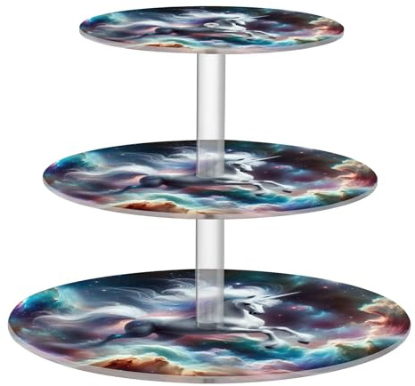 Joitme Unicorn Starlit Cosmic Cloud Tea Party Cupcake Stand 3 Tier Acrylic Cup Cake Tower Display Serving Tray Desert Table Display Cake Food Birthday Wedding Pink